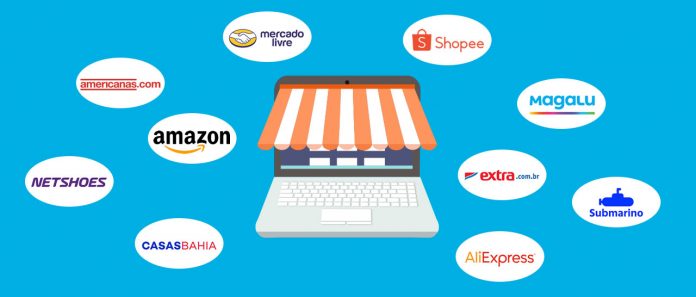 Imagem com logos dos marketplaces do comércio eletrônico no Brasil